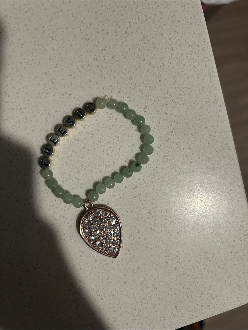 Green Beaded Bracelet with Crystal Teardrop Charm CUSTOM